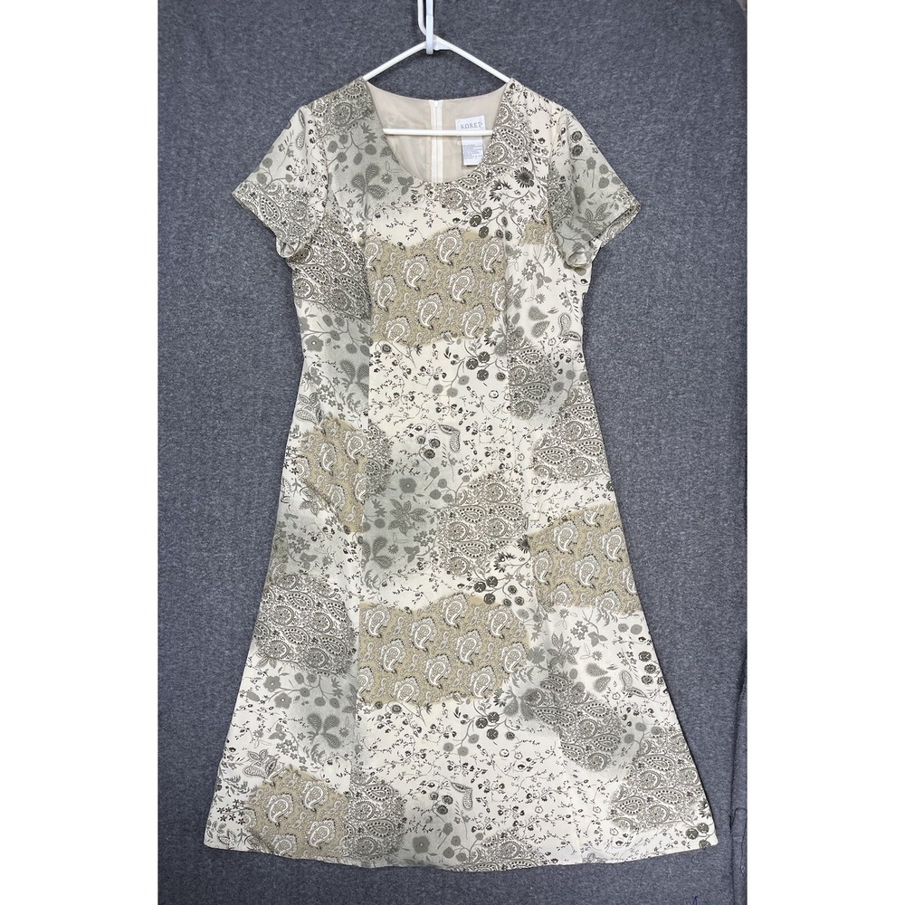 Koret Maxi Dress Women's 14 Beige Brown Patchwork Floral Paisley 90s Y2K